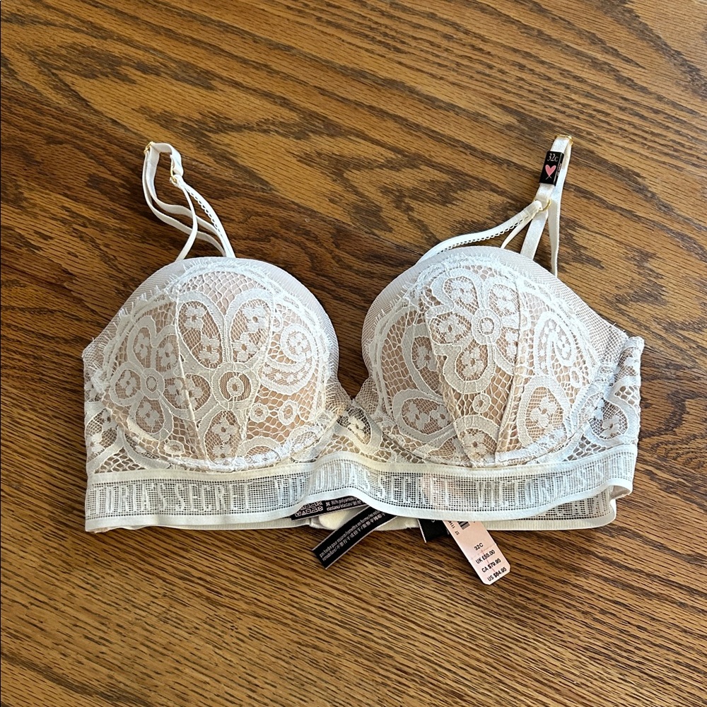 Victoria's Secret Ivory Lace Longline Push-Up Bra NEW WITH TAGS